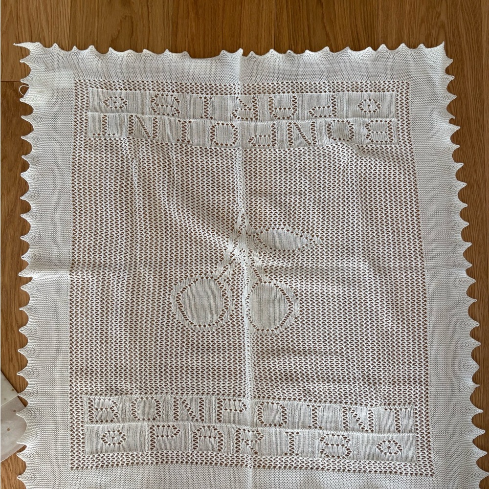 Bonpoint Cream Knit Blanket with Cherry Detail